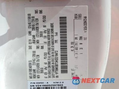 Zdjęcie 10 z 10 samochodu: 2019 FORD F350 SUPER DUTY VIN:1FT8W3BT3KEE18472 - miniatura