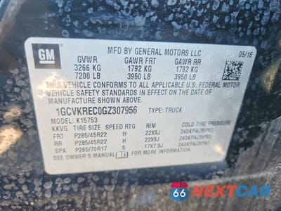 Zdjęcie 12 z 12 samochodu: 2016 CHEVROLET SILVERADO K1500 LT VIN:1GCVKREC0GZ307956 - miniatura
