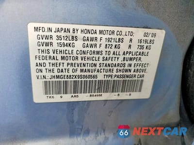 Zdjęcie 13 z 13 samochodu: 2009 HONDA FIT VIN:JHMGE882X9S060565 - miniatura
