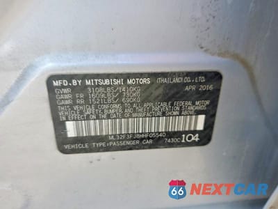 Zdjęcie 13 z 13 samochodu: 2017 MITSUBISHI MIRAGE G4 ES VIN:ML32F3FJ8HHF05540 - miniatura