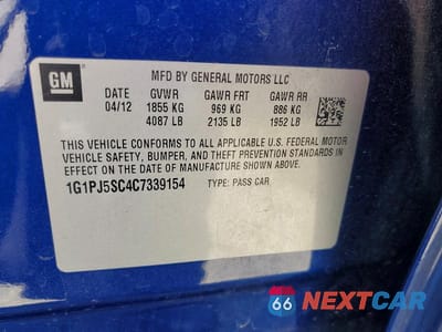 Zdjęcie 12 z 12 samochodu: 2012 CHEVROLET CRUZE ECO VIN:1G1PJ5SC4C7339154 - miniatura