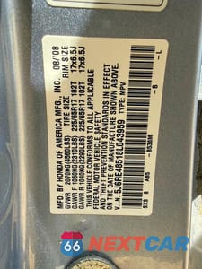 Zdjęcie 10 z 10 samochodu: 2008 HONDA CR-V EX VIN:5J6RE48518L043959 - miniatura