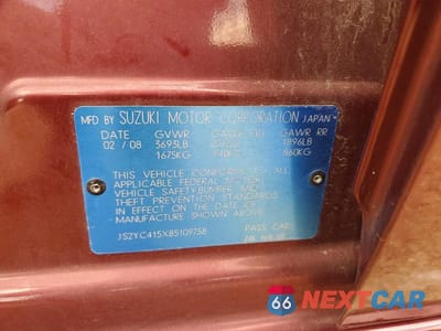 Zdjęcie 12 z 12 samochodu: 2008 SUZUKI SX4 CONVENIENCE VIN:JS2YC415X85109758 - miniatura