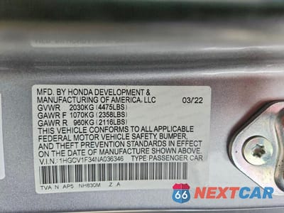 Zdjęcie 12 z 12 samochodu: 2022 HONDA ACCORD SPORT VIN:1HGCV1F34NA036346 - miniatura