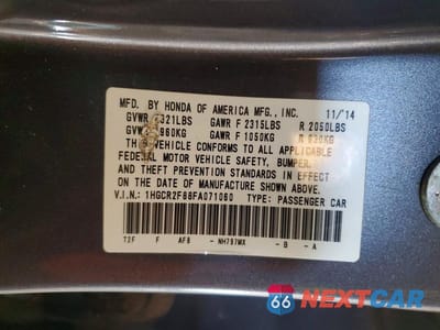 Zdjęcie 12 z 12 samochodu: 2015 HONDA ACCORD EXL VIN:1HGCR2F88FA071060 - miniatura