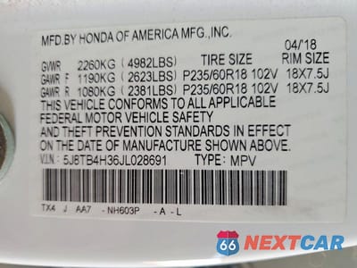 Zdjęcie 12 z 12 samochodu: 2018 ACURA RDX VIN:5J8TB4H36JL028691 - miniatura