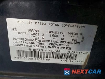 Zdjęcie 12 z 12 samochodu: 2006 MAZDA 3 I VIN:JM1BK12G161448706 - miniatura