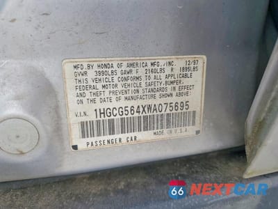 Zdjęcie 12 z 12 samochodu: 1998 HONDA ACCORD LX VIN:1HGCG564XWA075695 - miniatura