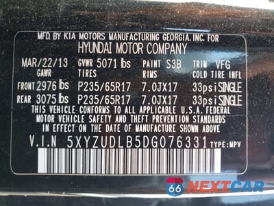 Zdjęcie 13 z 13 samochodu: 2013 HYUNDAI SANTA FE SPORT 2.4L VIN:5XYZUDLB5DG076331 - miniatura