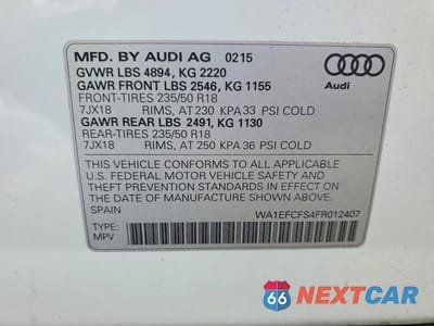 Zdjęcie 13 z 13 samochodu: 2015 AUDI Q3 PREMIUM PLUS VIN:WA1EFCFS4FR012407 - miniatura