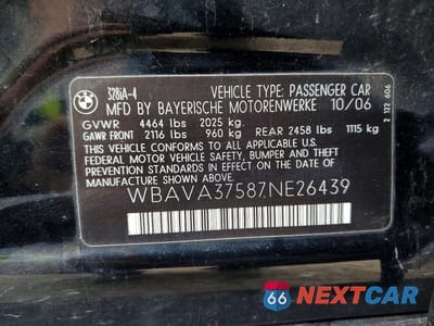 Zdjęcie 12 z 12 samochodu: 2007 BMW 328 I VIN:WBAVA37587NE26439 - miniatura