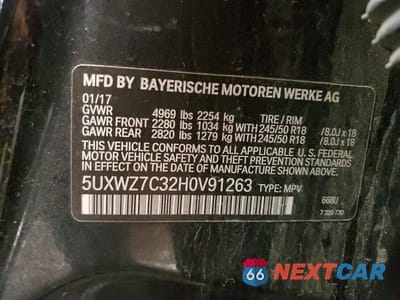 Zdjęcie 13 z 13 samochodu: 2017 BMW X3 SDRIVE28I VIN:5UXWZ7C32H0V91263 - miniatura
