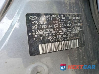 Zdjęcie 12 z 12 samochodu: 2019 HYUNDAI ELANTRA SEL VIN:KMHD84LF1KU812903 - miniatura