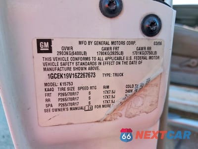 Zdjęcie 12 z 12 samochodu: 2006 CHEVROLET SILVERADO VIN:1GCEK19V16Z267673 - miniatura