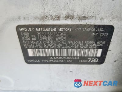 Zdjęcie 12 z 12 samochodu: 2020 MITSUBISHI MIRAGE ES VIN:ML32A3HJXLH009334 - miniatura