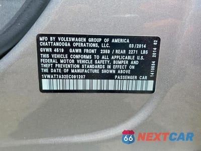 Zdjęcie 12 z 12 samochodu: 2014 VOLKSWAGEN PASSAT S VIN:1VWAT7A32EC091207 - miniatura