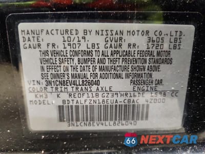 Zdjęcie 12 z 12 samochodu: 2020 NISSAN VERSA SV VIN:3N1CN8EV4LL826040 - miniatura