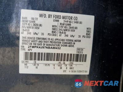 Zdjęcie 13 z 13 samochodu: 2022 FORD EDGE SEL VIN:2FMPK4J97NBA88432 - miniatura