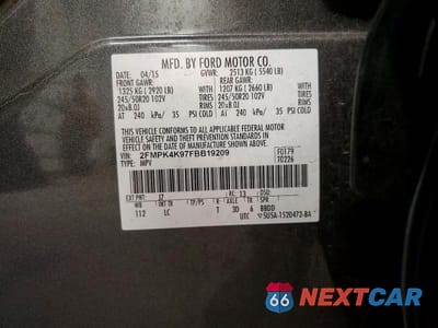 Zdjęcie 13 z 13 samochodu: 2015 FORD EDGE TITANIUM VIN:2FMPK4K97FBB19209 - miniatura