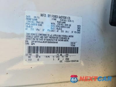 Zdjęcie 13 z 13 samochodu: 2015 FORD EDGE SEL VIN:2FMTK4J83FBB95999 - miniatura