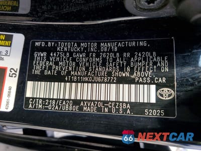 Zdjęcie 12 z 12 samochodu: 2018 TOYOTA CAMRY SE VIN:4T1B11HK0JU678772 - miniatura