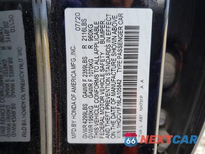 Zdjęcie 12 z 12 samochodu: 2020 HONDA ACCORD LX VIN:1HGCV1F16LA105842 - miniatura