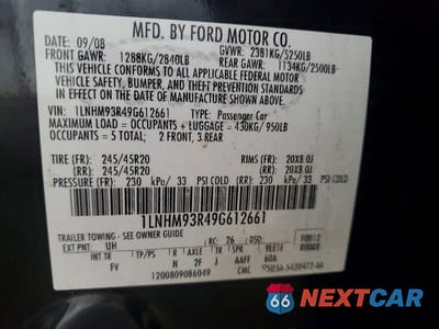 Zdjęcie 12 z 12 samochodu: 2009 LINCOLN MKS VIN:1LNHM93R49G612661 - miniatura