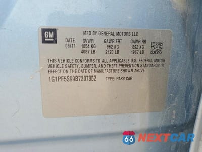 Zdjęcie 12 z 12 samochodu: 2011 CHEVROLET CRUZE LT VIN:1G1PF5S99B7307952 - miniatura