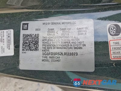 Zdjęcie 12 z 12 samochodu: 2020 CHEVROLET CAMARO LT VIN:1G1FD1RS2L0111073 - miniatura