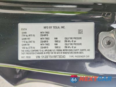 Zdjęcie 12 z 12 samochodu: 2024 TESLA MODEL 3 VIN:5YJ3E1EA1RF730343 - miniatura