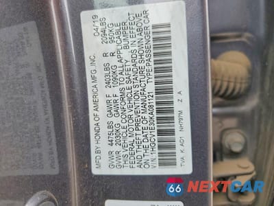 Zdjęcie 12 z 12 samochodu: 2019 HONDA ACCORD SPORT VIN:1HGCV1E30KA081121 - miniatura