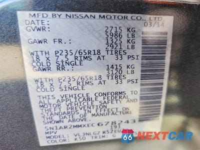 Zdjęcie 13 z 13 samochodu: 2014 NISSAN PATHFINDER SL VIN:5N1AR2MMXEC678243 - miniatura