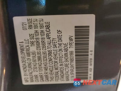 Zdjęcie 13 z 13 samochodu: 2022 HONDA ODYSSEY EXL VIN:5FNRL6H71NB031866 - miniatura