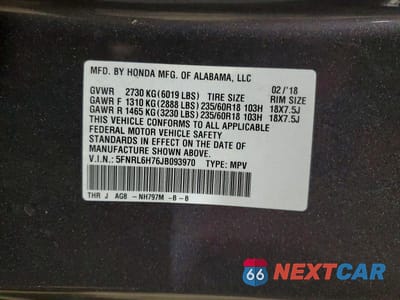 Zdjęcie 13 z 13 samochodu: 2018 HONDA ODYSSEY EXL VIN:5FNRL6H76JB093970 - miniatura