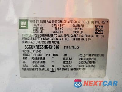 Zdjęcie 12 z 12 samochodu: 2017 CHEVROLET SILVERADO K1500 LT VIN:3GCUKREC6HG431016 - miniatura