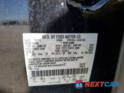 Zdjęcie 13 z 13 samochodu: 2012 FORD EXPLORER LIMITED VIN:1FMHK8F84CGA83674 - miniatura