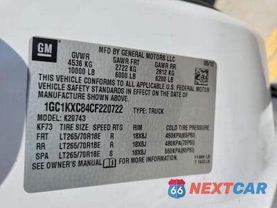 Zdjęcie 12 z 12 samochodu: 2012 CHEVROLET SILVERADO K2500 HEAVY DUTY LT VIN:1GC1KXC84CF220722 - miniatura