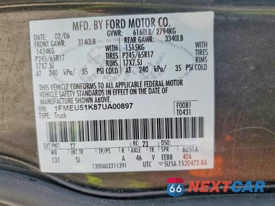 Zdjęcie 12 z 12 samochodu: 2007 FORD EXPLORER SPORT TRAC XLT VIN:1FMEU51K87UA00897 - miniatura