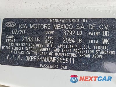 Zdjęcie 12 z 12 samochodu: 2021 KIA FORTE FE VIN:3KPF24AD8ME265811 - miniatura