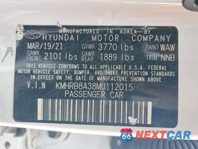 Zdjęcie 14 z 14 samochodu: 2021 HYUNDAI VENUE SE VIN:KMHRB8A38MU112015 - miniatura