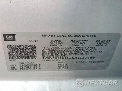 Zdjęcie 14 z 14 samochodu: 2018 CHEVROLET SUBURBAN K1500 LT VIN:1GNSKHKC3JR117455 - miniatura