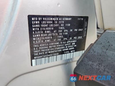 Zdjęcie 13 z 13 samochodu: 2017 VOLKSWAGEN TIGUAN S VIN:WVGBV7AX3HK013626 - miniatura