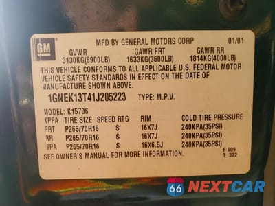 Zdjęcie 13 z 13 samochodu: 2001 CHEVROLET TAHOE K1500 VIN:1GNEK13T41J205223 - miniatura