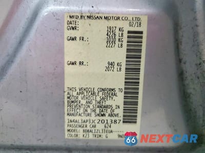 Zdjęcie 12 z 12 samochodu: 2018 NISSAN ALTIMA 2.5 SV VIN:1N4AL3AP3JC201387 - miniatura