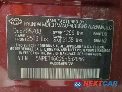 Zdjęcie 12 z 12 samochodu: 2009 HYUNDAI SONATA GLS VIN:5NPET46C29H552086 - miniatura