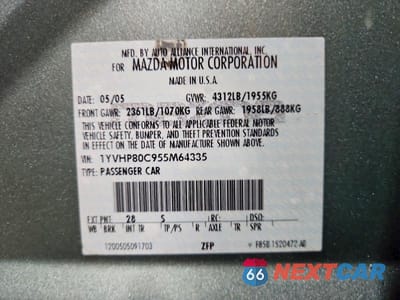 Zdjęcie 12 z 12 samochodu: 2005 MAZDA 6 I VIN:1YVHP80C955M64335 - miniatura