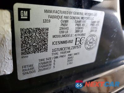 Zdjęcie 12 z 12 samochodu: 2020 GMC SIERRA K1500 ELEVATION VIN:1GTU9CET4LZ197573 - miniatura