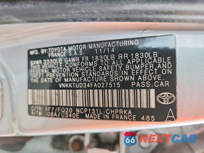 Zdjęcie 12 z 12 samochodu: 2015 TOYOTA YARIS 5-DOOR L VIN:VNKKTUD34FA027515 - miniatura