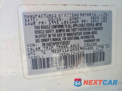 Zdjęcie 13 z 13 samochodu: 2015 NISSAN SENTRA S VIN:3N1AB7AP9FY285057 - miniatura