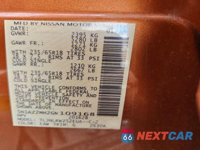 Zdjęcie 14 z 14 samochodu: 2016 NISSAN MURANO SL VIN:5N1AZ2MH2GN109168 - miniatura
